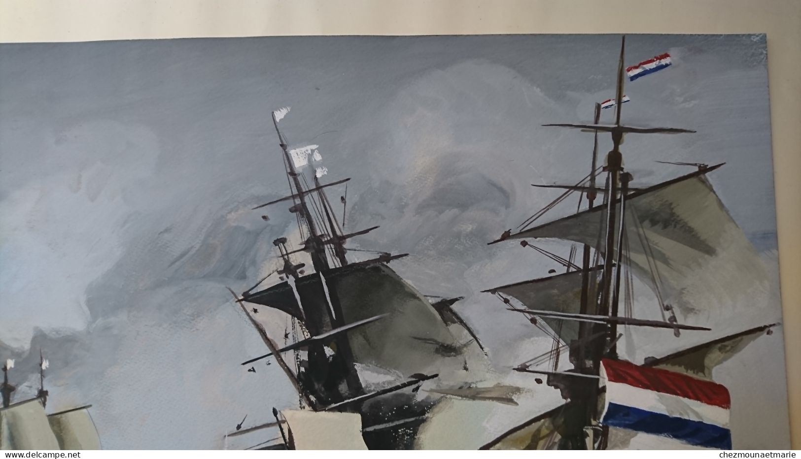 AQUARELLE ET PEINTURE COMBAT DU TEXEL D APRES EUGENE ISABEY Signé H. PIN? - Acquarelli