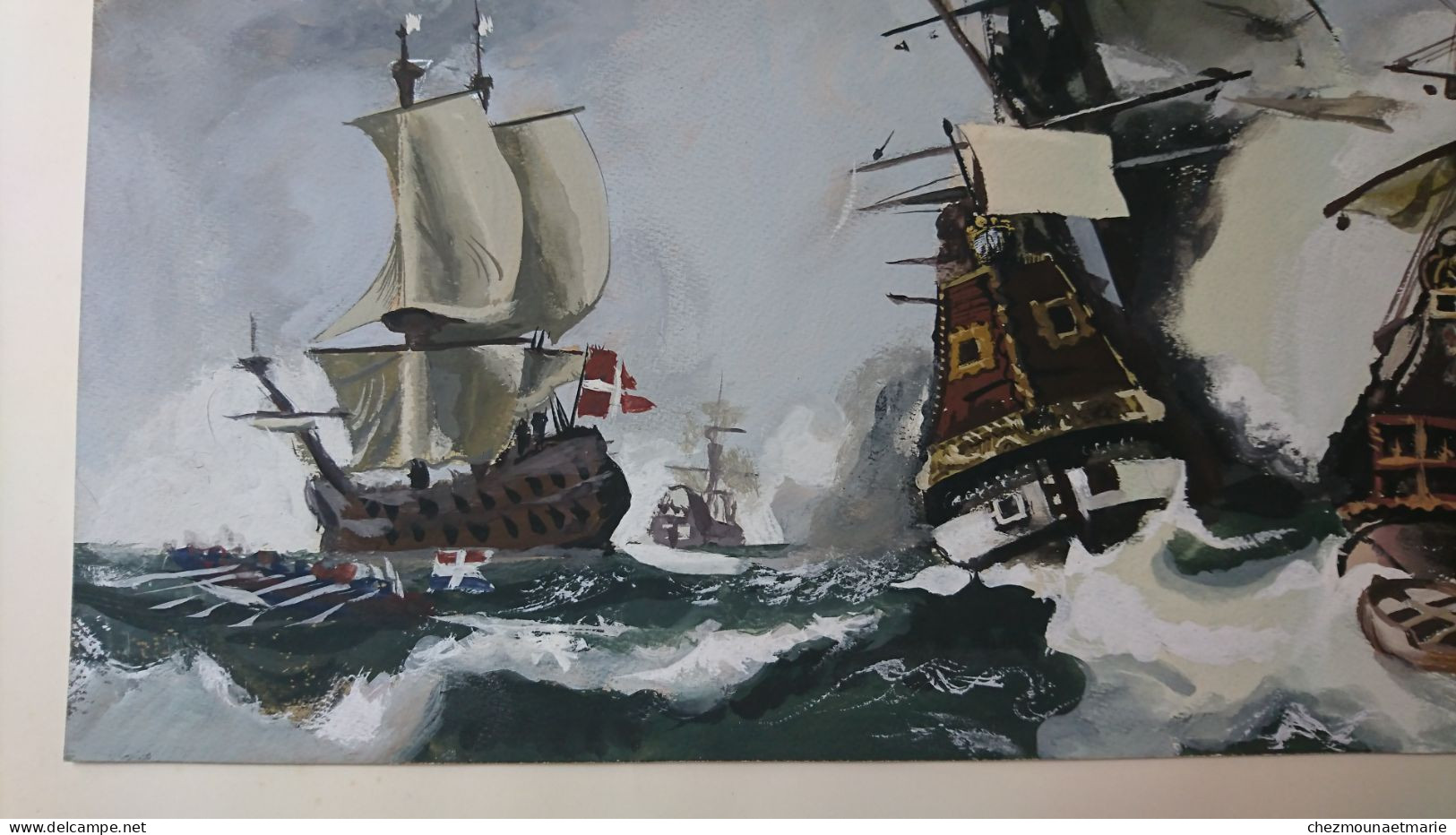 AQUARELLE ET PEINTURE COMBAT DU TEXEL D APRES EUGENE ISABEY signé H. PIN?