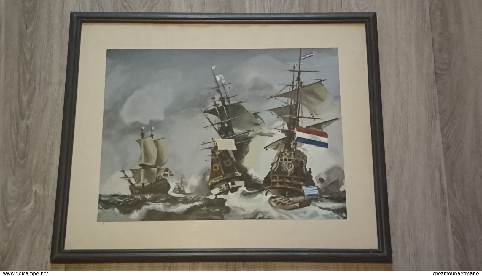 AQUARELLE ET PEINTURE COMBAT DU TEXEL D APRES EUGENE ISABEY signé H. PIN?