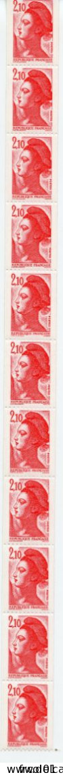 France, Yvert, Roulette N° 87a**, 11 Timbres, Neuf, Liberté 2,20f, Rouge, Non Plié, Luxe, MNH - Coil Stamps