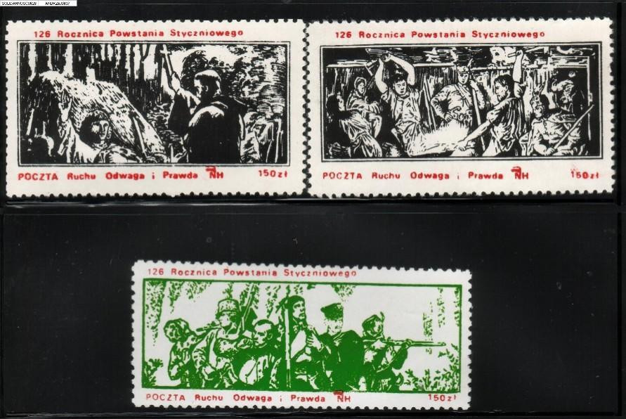 POLAND SOLIDARNOSC 126TH ANNIV OF JANUARY INSURRECTION SET OF 3 (SOLID0628/0697) - Viñetas Solidarnosc