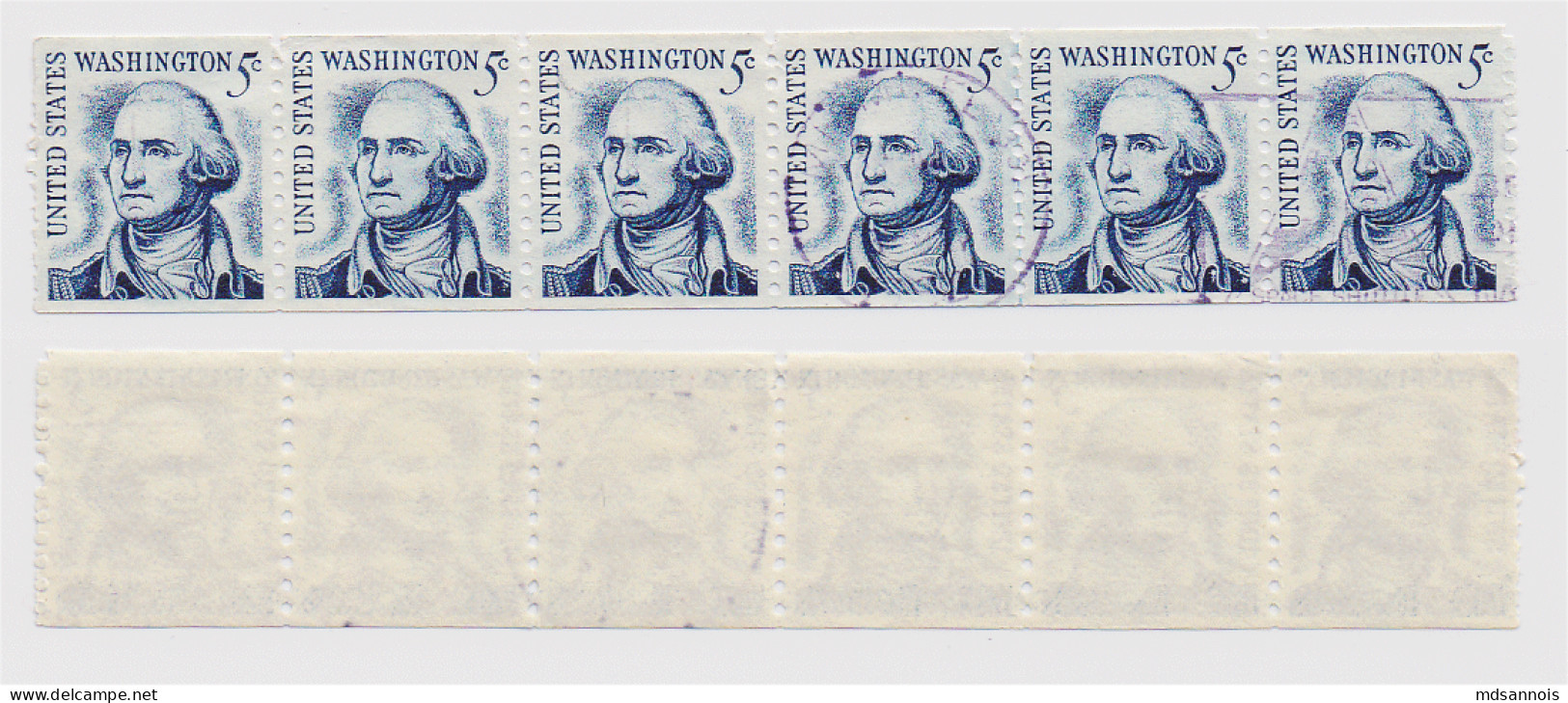 Etats Unis N° 796 Washington 5c Bleu 1965-81 Bande De 6 Oblitéré - Bandes & Multiples