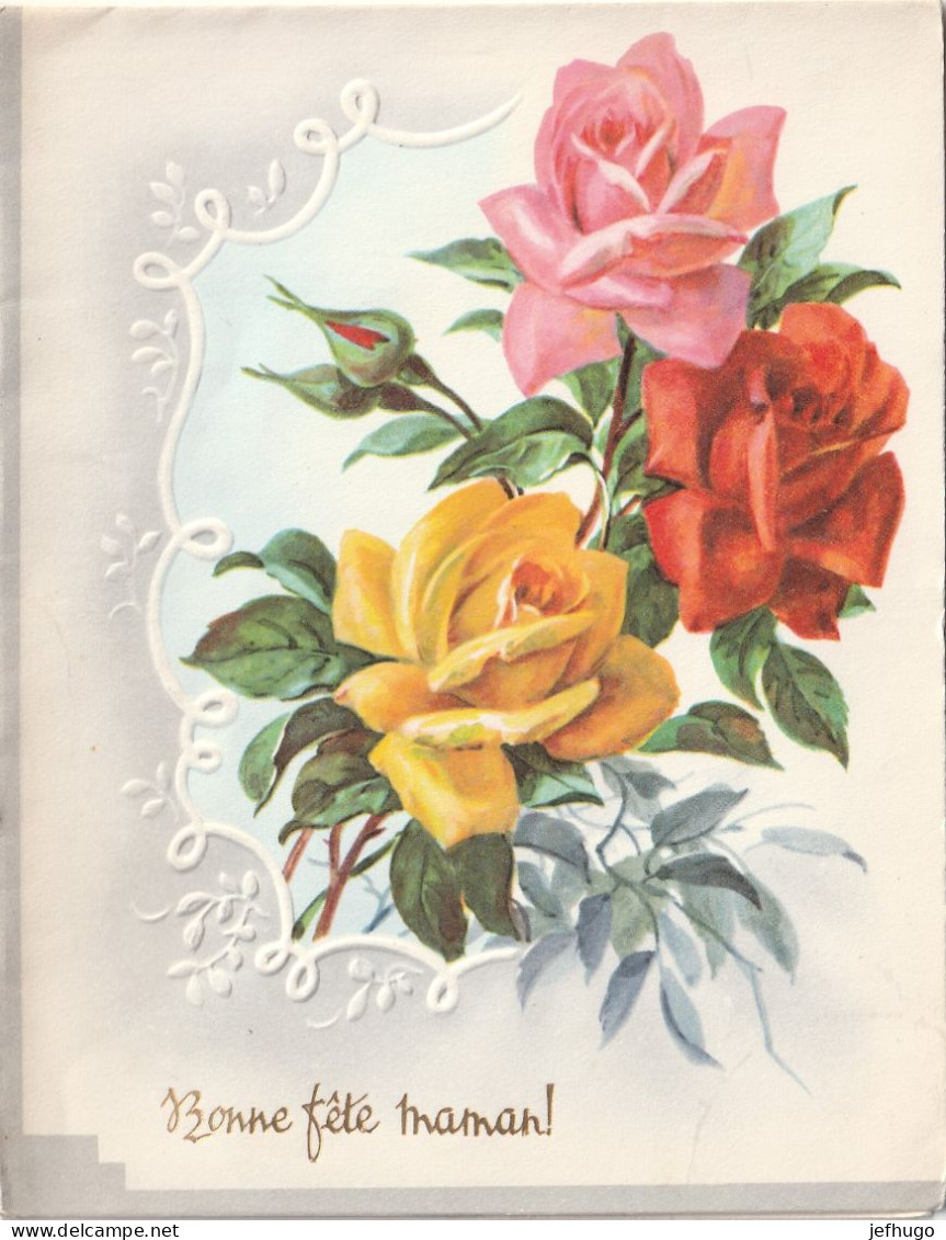 45 - CARTE A SYSTEME POP UP GAUFFREE . BONNE FETE MAMAN . POT DE ROSES . MD PARIS 4795 C  .SCAN - Fête Des Mères