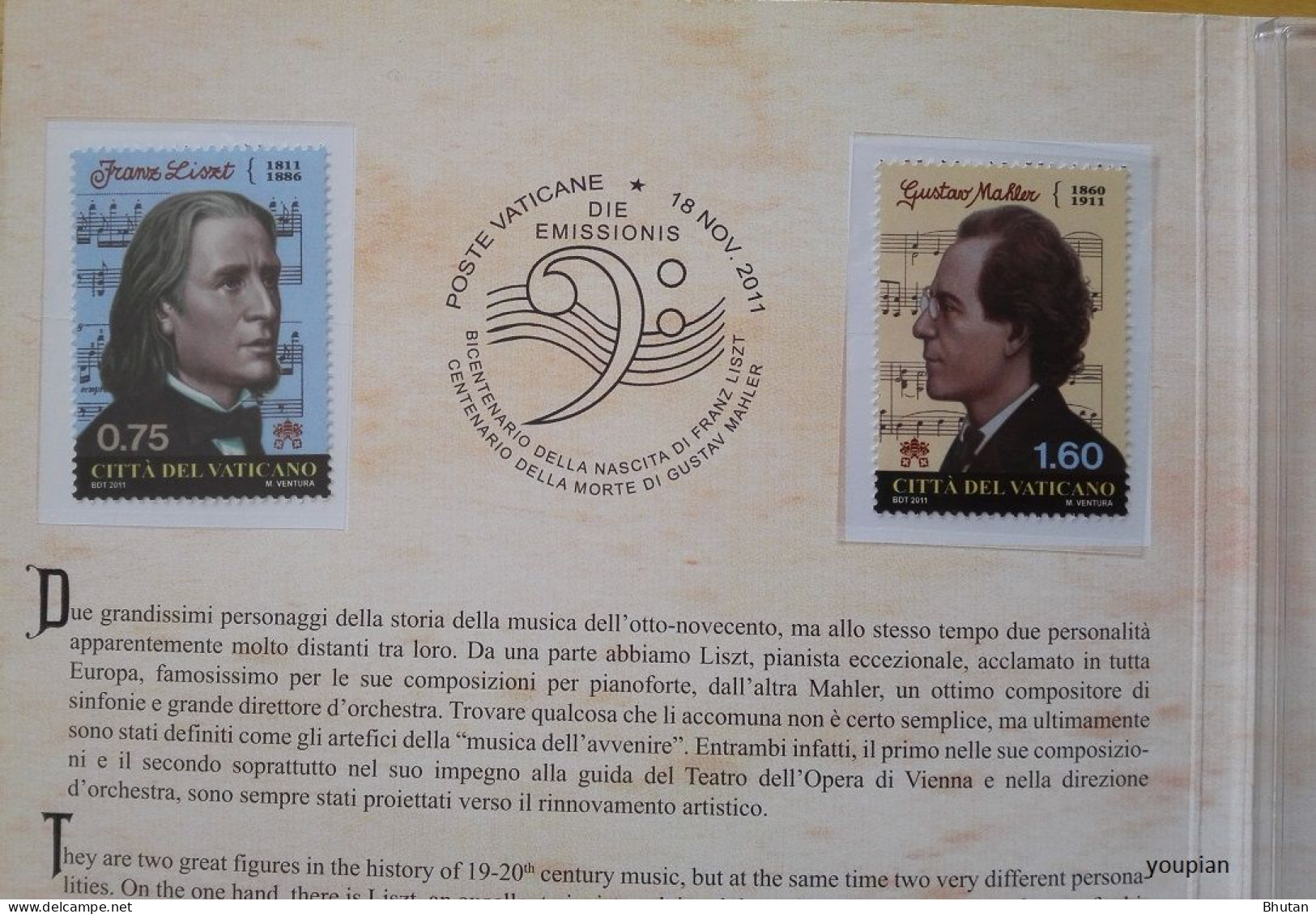 Vatican 2011, Franz Liszt And Gustav Mahler, CD With MNH Stamps Set - Unused Stamps