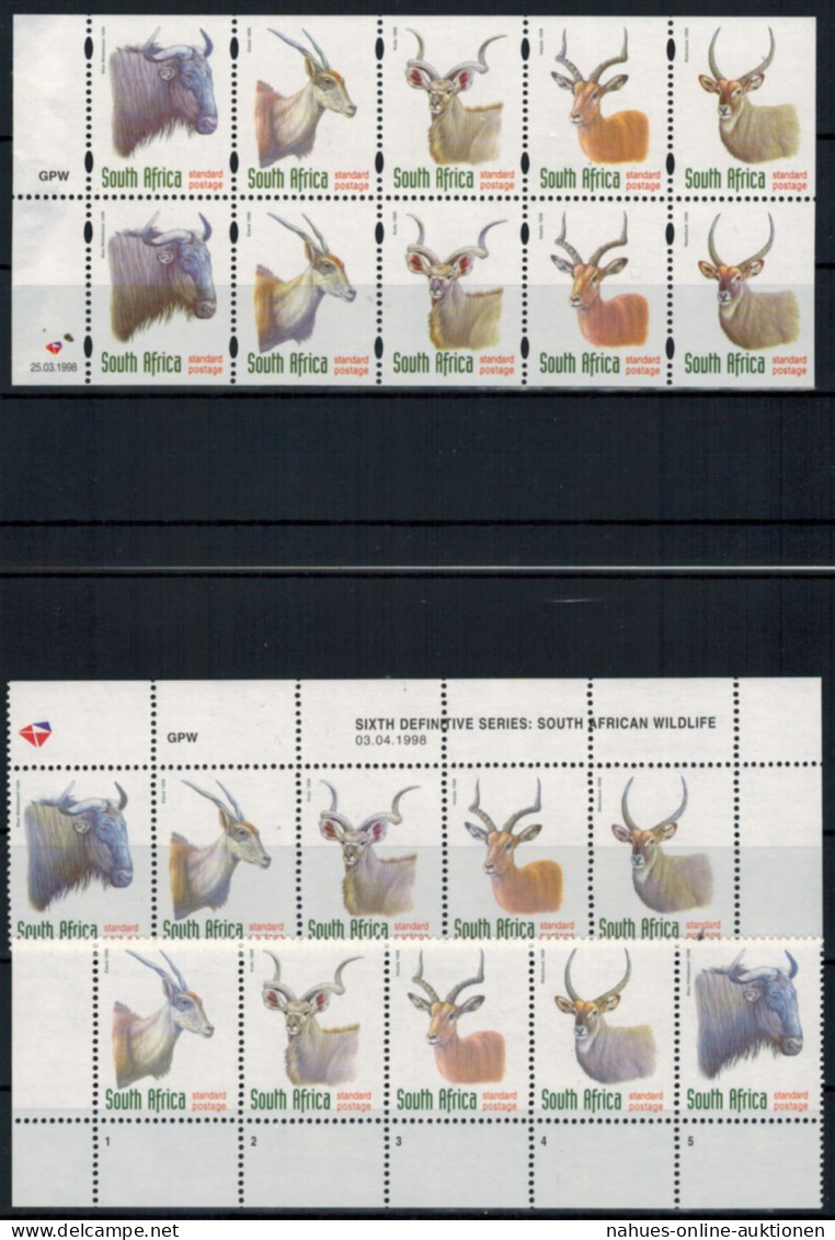 Südafrika 1124-8 Tiere Paarhufer Lot 2 Verschiedene 5er Streifen + Heftchenblatt - Covers & Documents