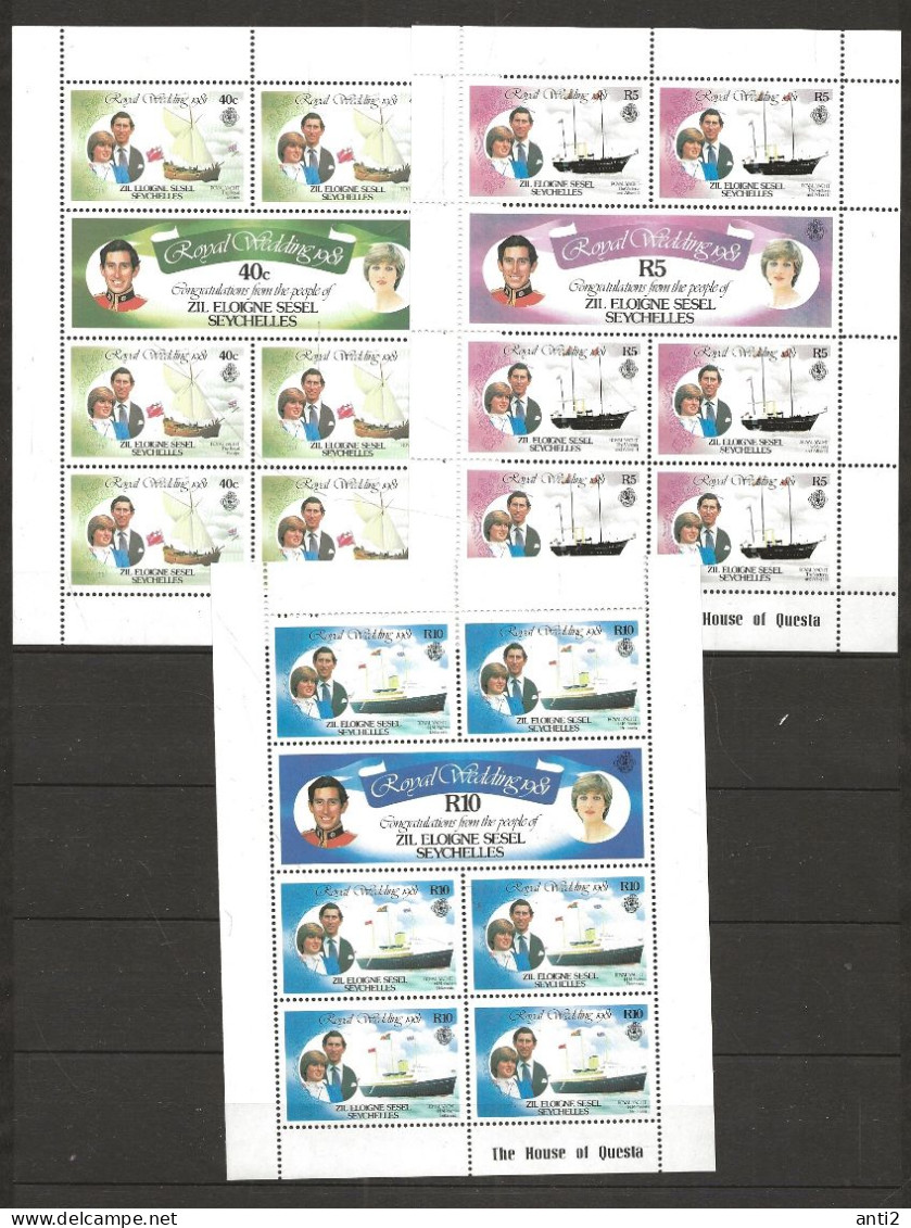 Seychelles 1981  Royal Wedding,  Prinz Charles And Lady Diana Spencer., Mi 483-488 In Thre Sheets   MNH(**) - Seychelles (1976-...)