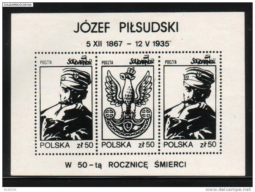 POLAND SOLIDARNOSC 1985 JOZEF PILSUDSKI 50TH ANNIV OF DEATH MS (SOLID 0519A/1105) - Solidarnosc Labels