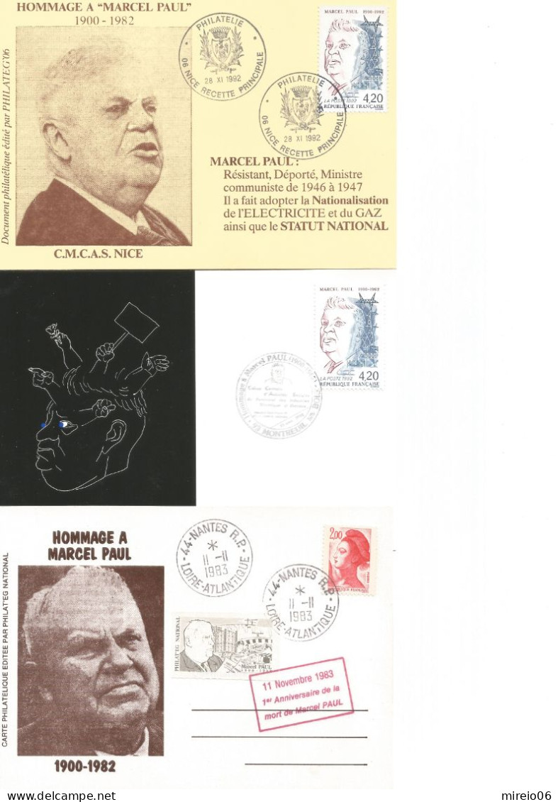 FRANCE - 1982/83 - 5 Cartes Souvenir Hommage à Marcel PAUL - Brieven En Documenten