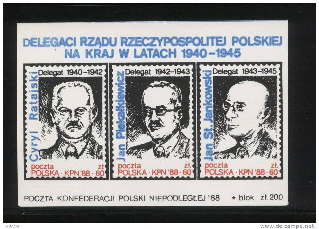 POLAND SOLIDARNOSC KPN 1988 DELEGATES 1940-45 MS (SOLID0210MS/0452) - Viñetas Solidarnosc