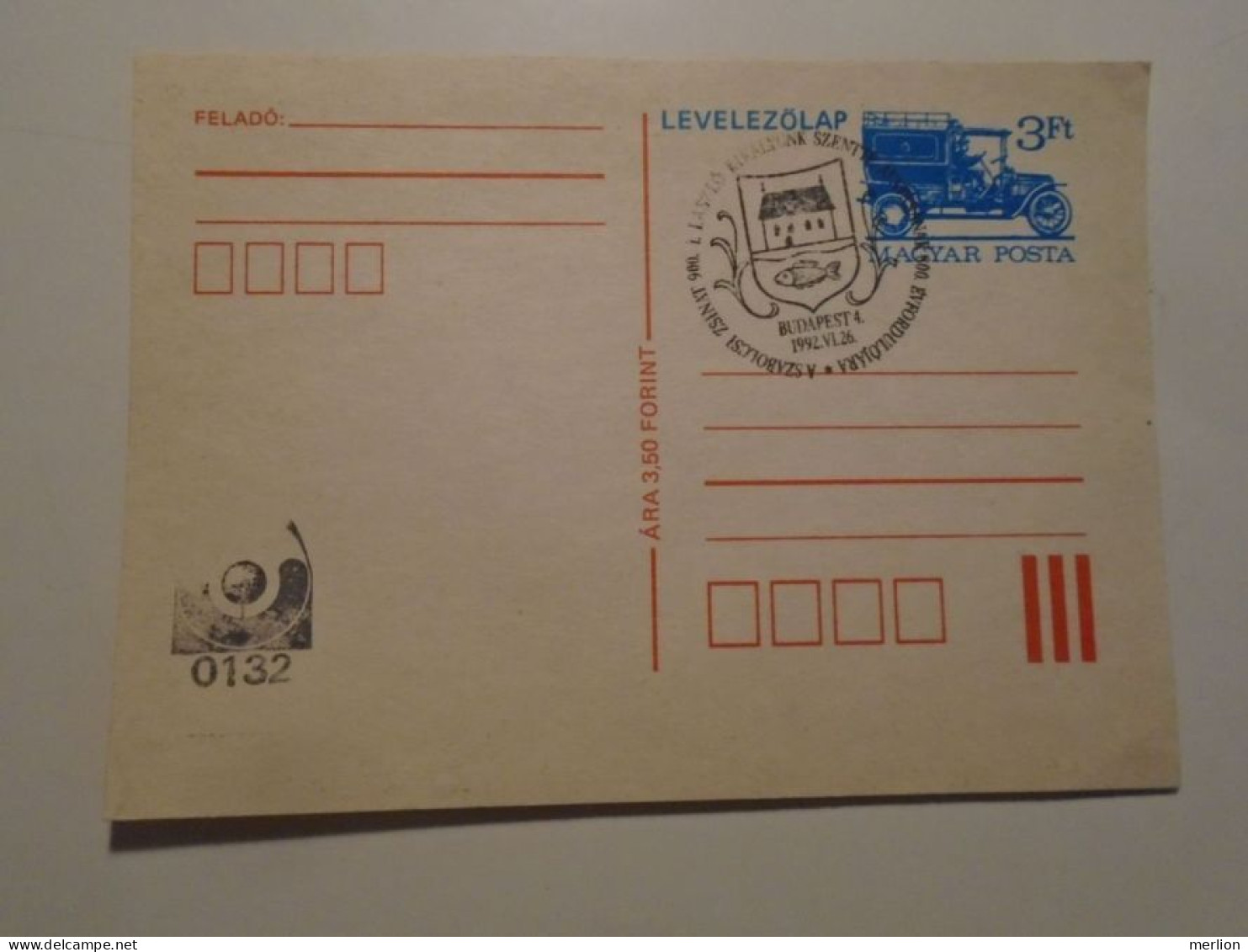 D201459    Hungary  Postal Stationery -  3 Ft   1992  I László Szentté Avatása - Postal Stationery