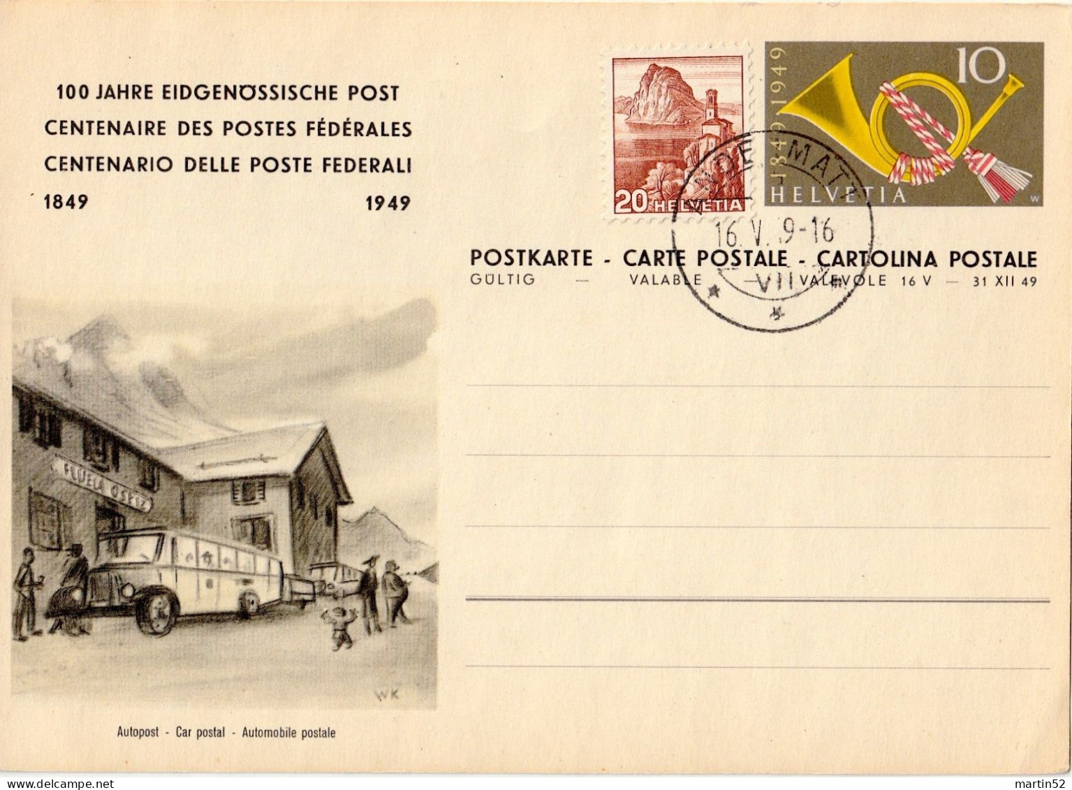 Schweiz Suisse 1949: BPK CPI "Autopost / Car Postal" Zu-N° 150/1 Mit ET-Orts-⊙ ANDERMATT 16.V.49 (Zu CHF 15.00) - Bussen