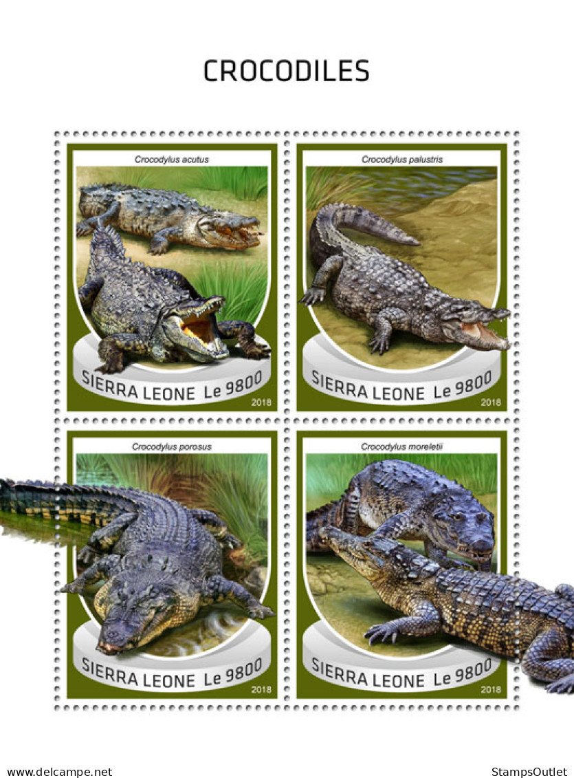 SIERRA LEONE 2018 MNH  Crocodiles  Michel Code: 10056-10059. Scott Code: 4913. Yvert&Tellier Code: 8206-8209 - Sierra Leone (1961-...)