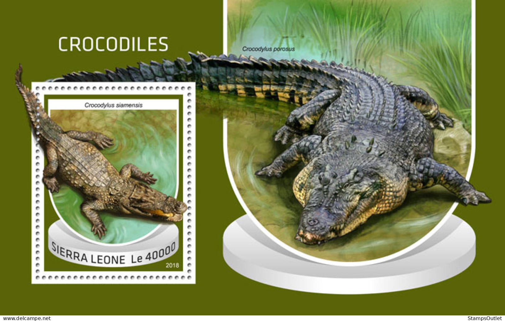 SIERRA LEONE 2018 MNH  Crocodiles  Michel Code: 10060 / Bl.1520. Scott Code: 4931. Yvert&Tellier Code: 1510 - Sierra Leone (1961-...)