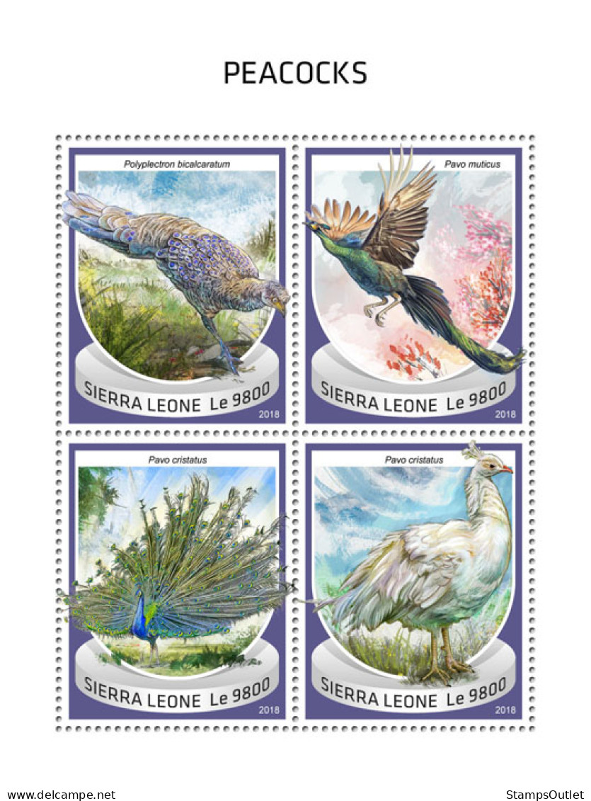 SIERRA LEONE 2018 MNH  Peacocks  Michel Code: 10061-10064. Scott Code: 4911. Yvert&Tellier Code: 8210-8213 - Sierra Leone (1961-...)