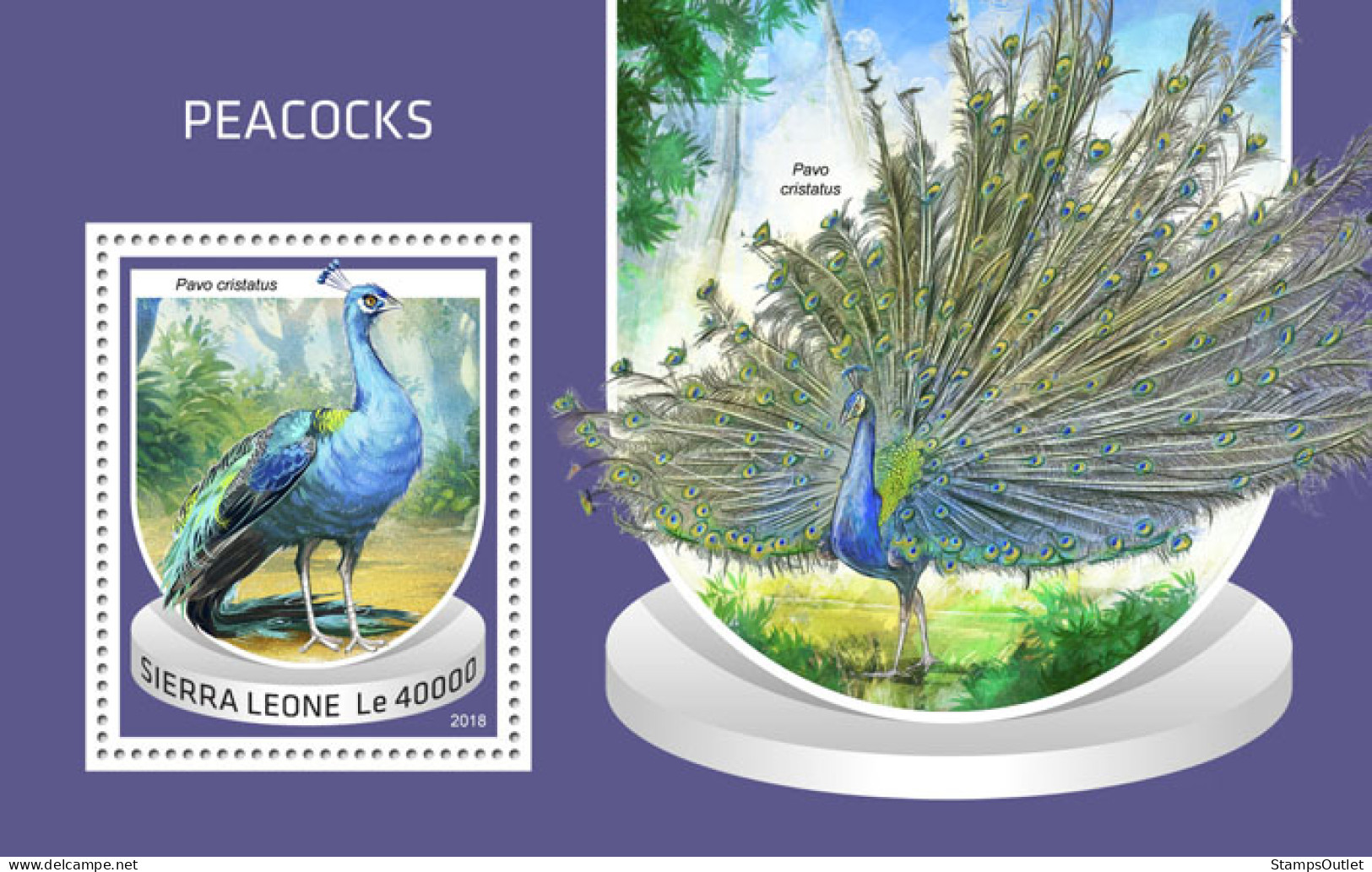 SIERRA LEONE 2018 MNH  Peacocks  Michel Code: 10065 / Bl.1521. Scott Code: 4929. Yvert&Tellier Code: 1511 - Sierra Leone (1961-...)