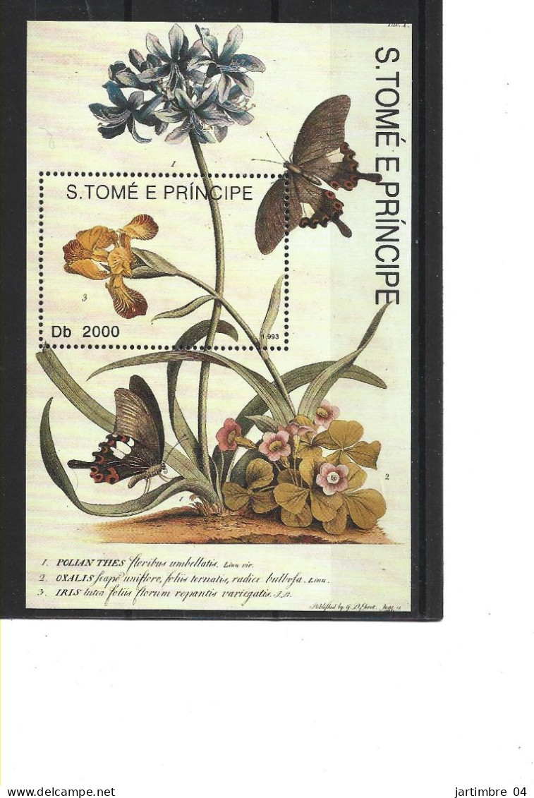 1993 SAINT THOMAS ET PRINCE BF 140 ** Papillons Et Fleurs - Sao Tome Et Principe