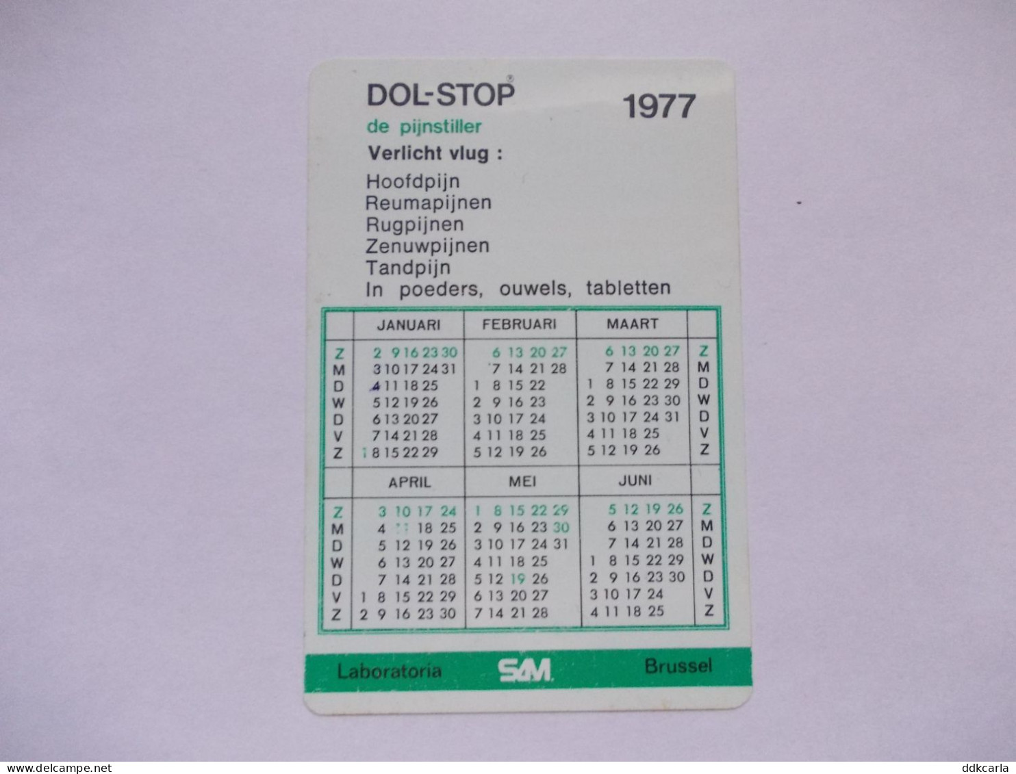 Kleine Kalender 1977 - N-Tricidine Keelpijn  / DOL-STOP Pijnstiller - Small : 1971-80