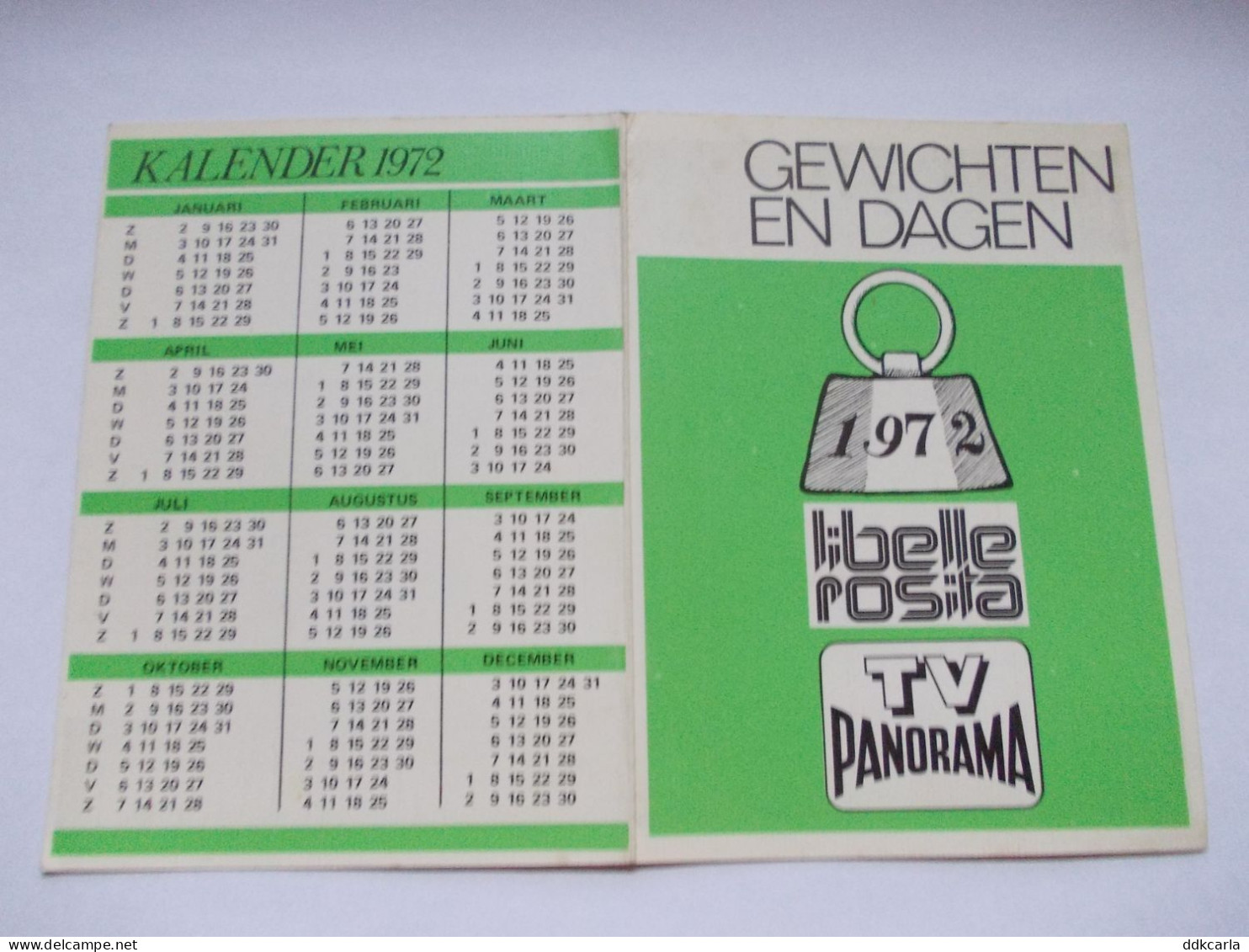 Kleine Kalender 1972 - Libelle Rosita / TV Panorama - Gewichten En Dagen - Small : 1971-80