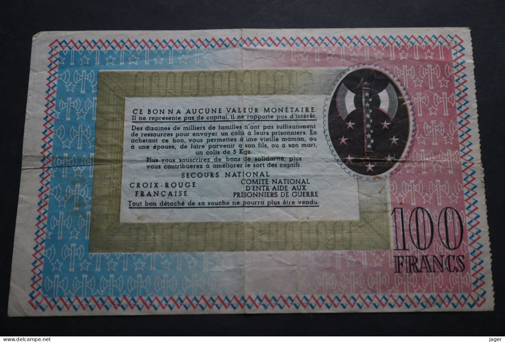 Bon De Solidarité 100 Francs Etat Français - Bonds & Basic Needs