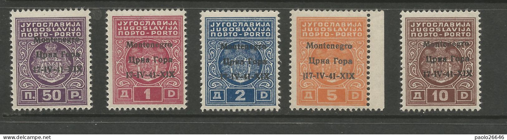 1941 Montenegro Segnatasse N° 1/5 Nuovi MNH Gomma Integra - Montenegro