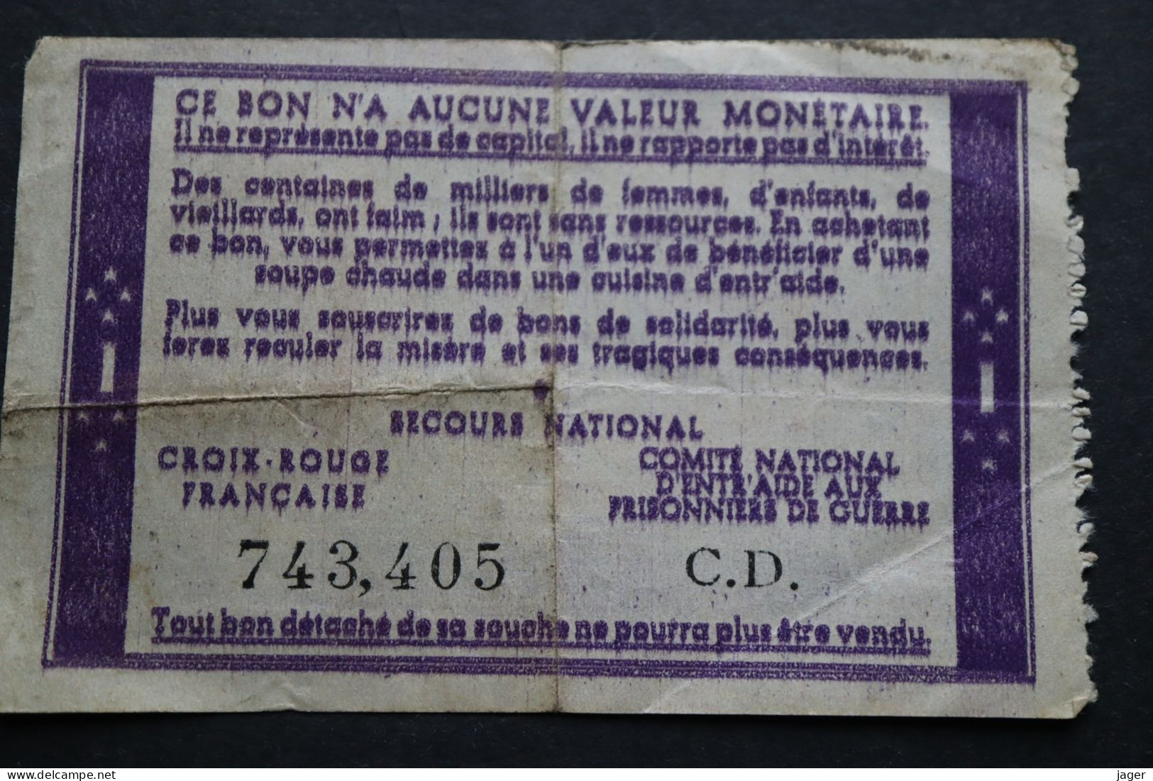 Bon De Solidarité 1 Francs Etat Français - Notgeld