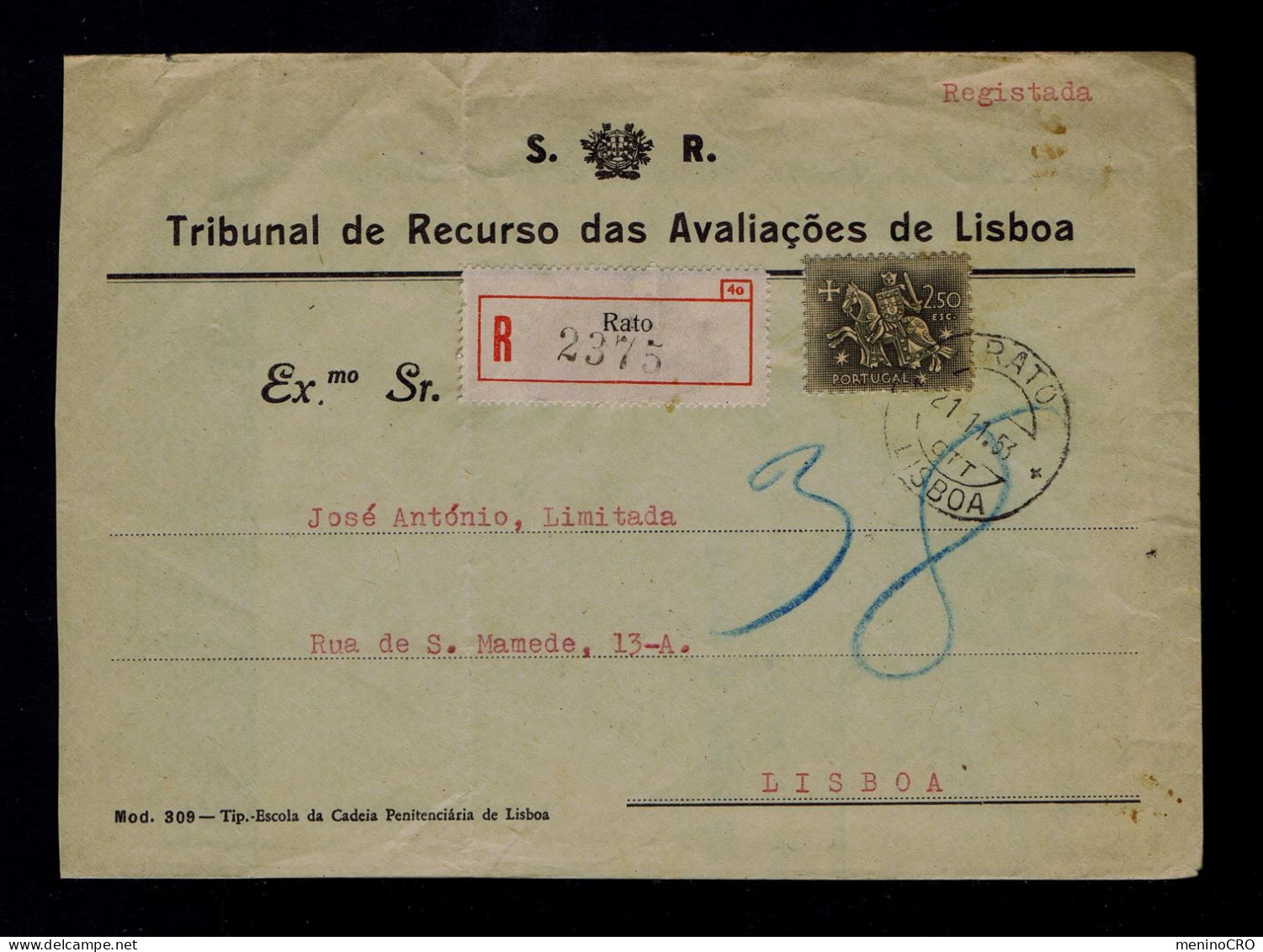 Gc8376 PORTUGAL "S. & R." Lisbon Assessment Court Of Appeal -official Cover RARE Mailed Lisboa - Covers & Documents