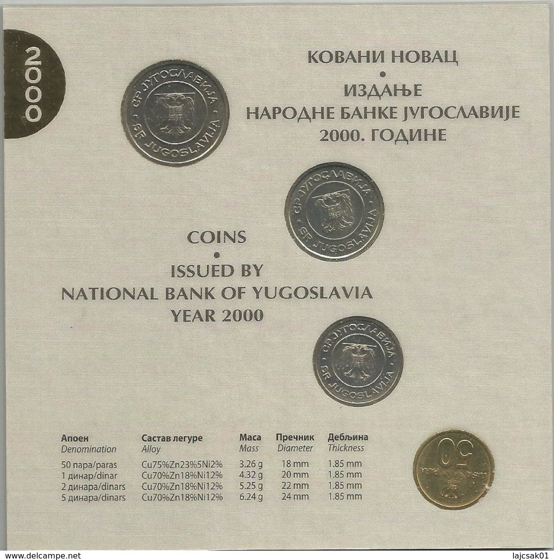 Yugoslavia 2000. Mint Set Of National Bank - Jugoslawien