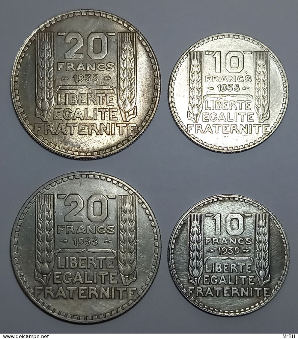 France, 10 Et 20 Francs Turin, 1933-1939 (4 Monnaies) - Andere & Zonder Classificatie