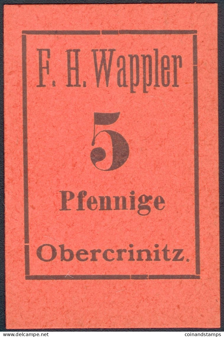 Notgeld Obercrinitz 5 Pfennig O.Datum/Jahr F.H. Wappler 37x56mm, UNC. (1) - Sonstige & Ohne Zuordnung