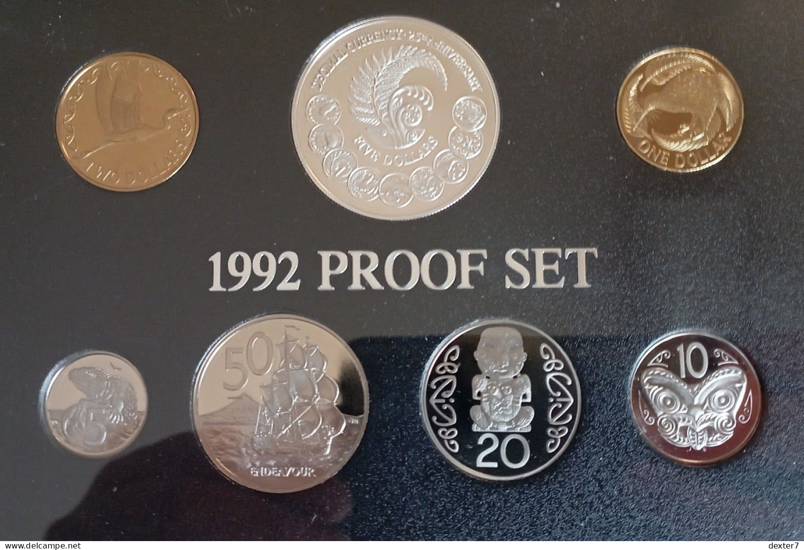 New Zealand Proof Set With Silver 5 Dollars Elizabeth II 1992 25 Years Of Decimal Currency - Nueva Zelanda