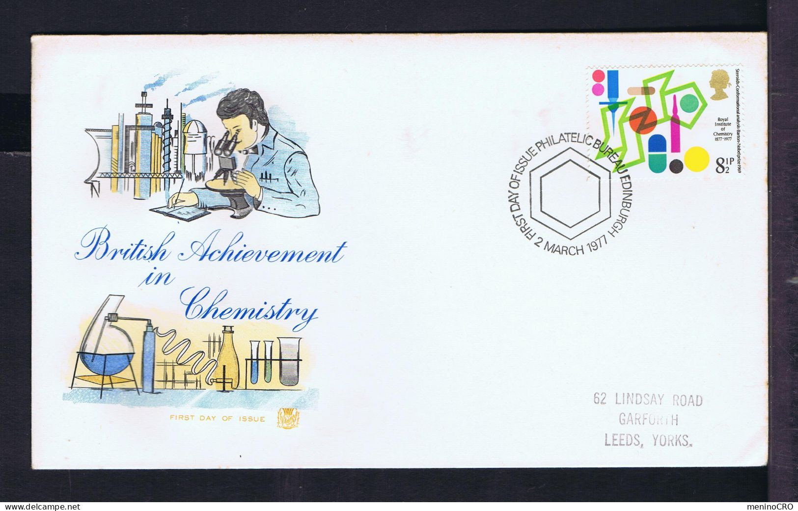 Gc8379 ENGLAND "Chemistry British Achievement" Royal Institute Of Chemie 1877-1977 Mailed Leeds, Yorks - Chimie