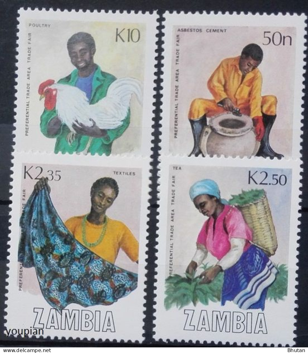 Zambia 1988, Fair Trade Pottery Chickens Tea, MNH Stamps Set - Zambie (1965-...)