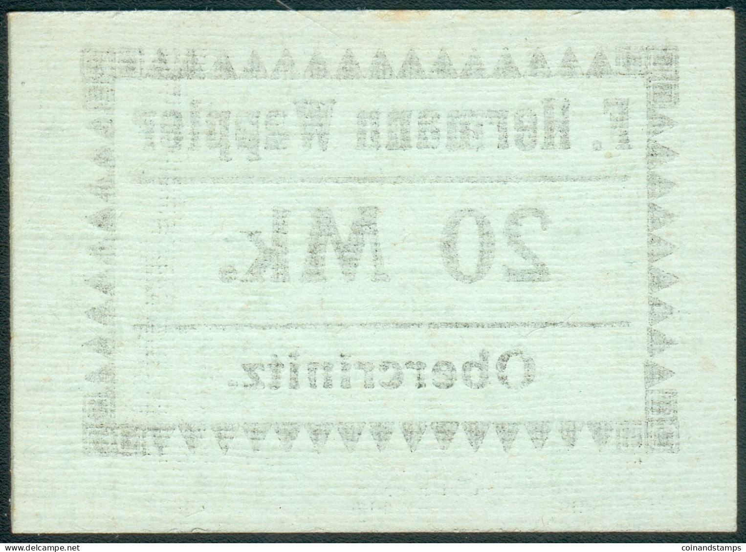 Notgeld Obercrinitz 20 Mark O.Datum/Jahr F.H. Wappler 52x38mm, I-II - Sonstige & Ohne Zuordnung