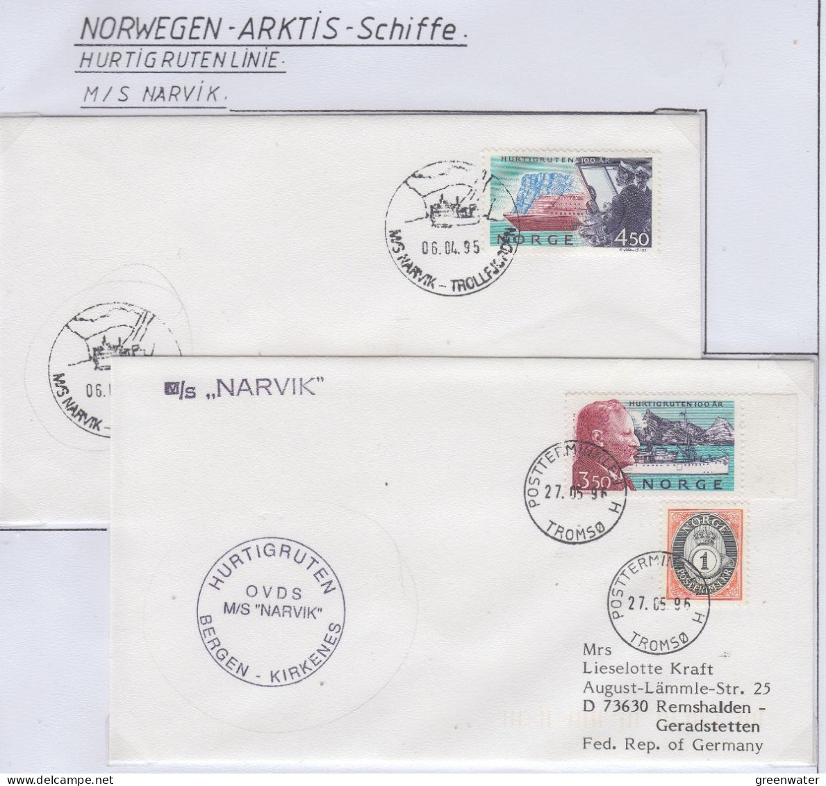 Norway Hurtigruten MS Narvik 2 Covers  (HI171A) - Poolshepen & Ijsbrekers