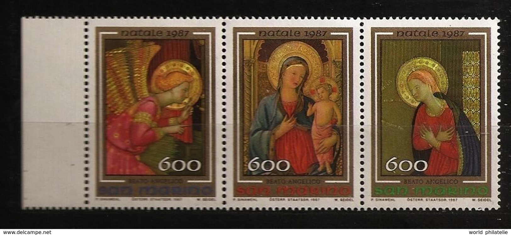 Saint-Marin 1987 N° 1171 / 3 ** Noël, Fra Giovanni De Fiesole, Beato Angelico, Annonciation, Triptyque, Vierge, Cortona - Neufs