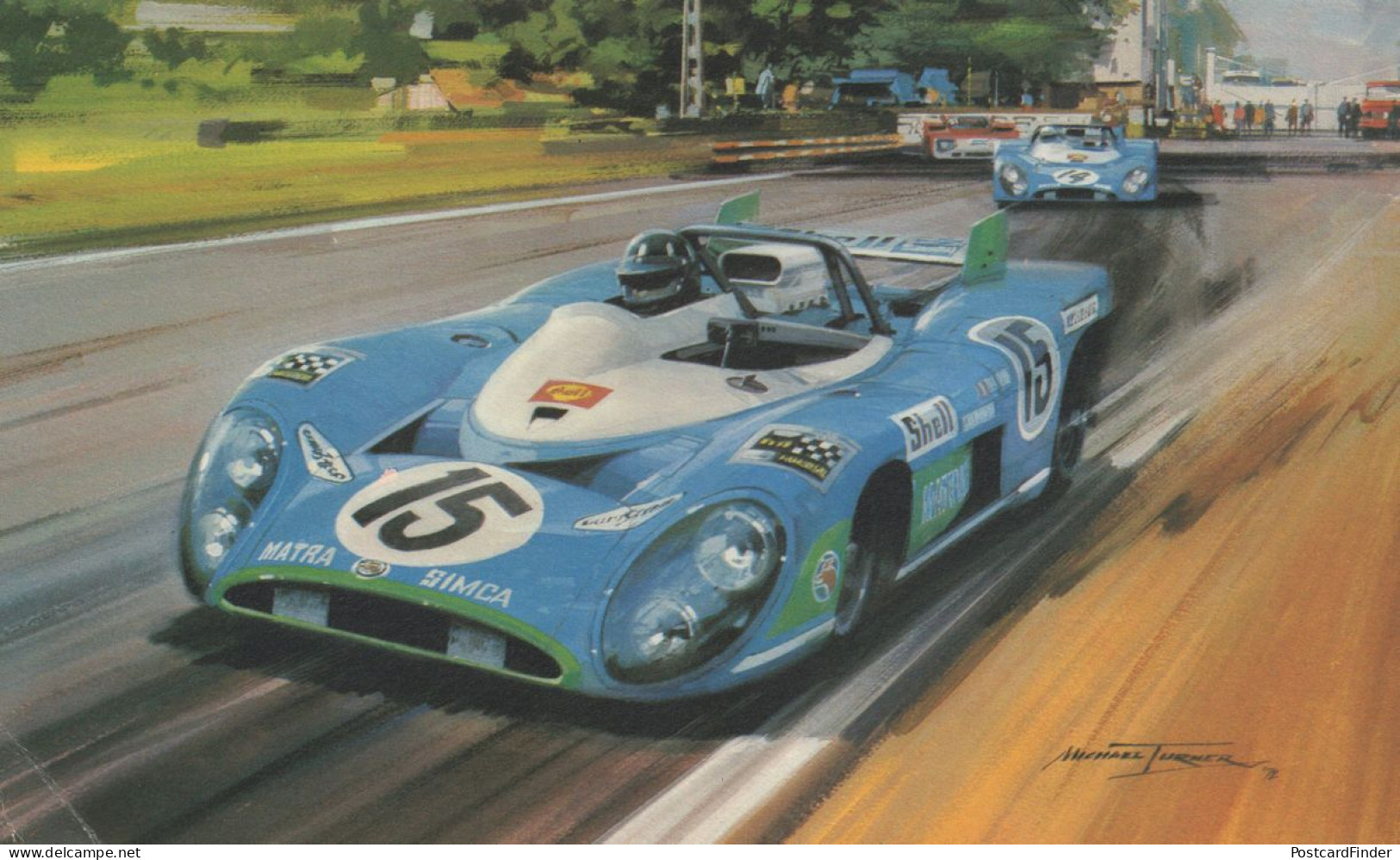 1972 Le Mans 24 Hour Race Matras Simcas Graham Hill Painting Postcard - Le Mans