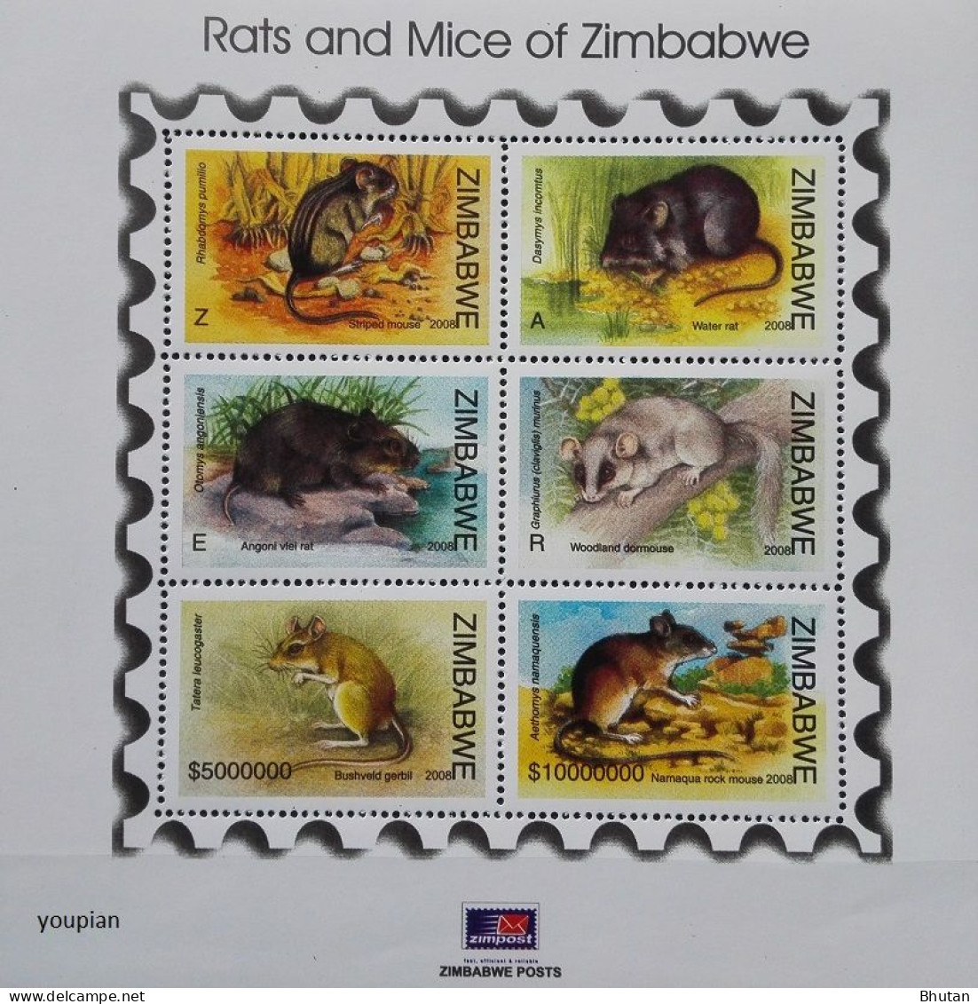 Zimbabwe 2008, Rats And Mice Of Zimbabwe, MNH S/S - Zimbabwe (1980-...)