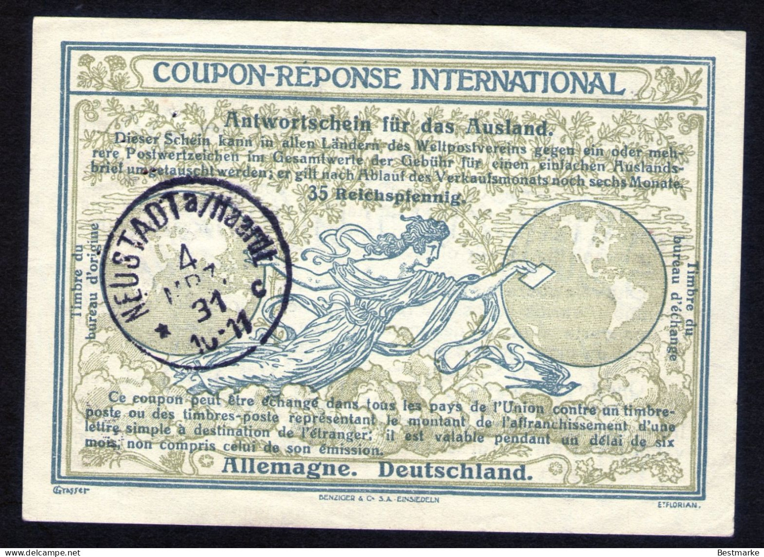 IAS 10 - Internationaler Antwortschein Mit Stempel Neustadt Haardt 4. MRZ 1931 - Altri & Non Classificati