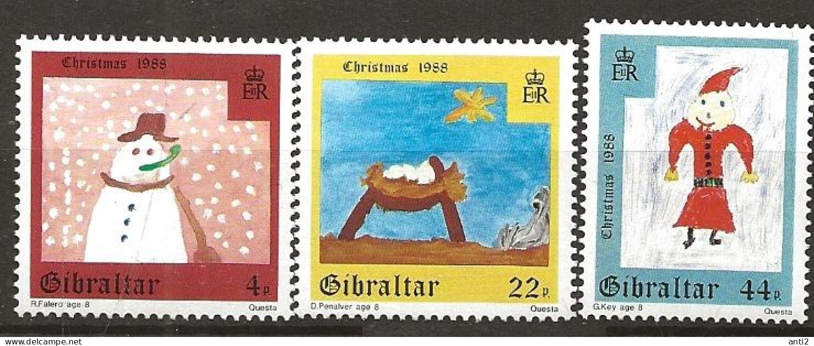 Gibraltar 1988 Christmas: Children's Drawings, Snowman, Crib With Child, Santa Claus Mi 560-562 MNH(**) - Gibraltar