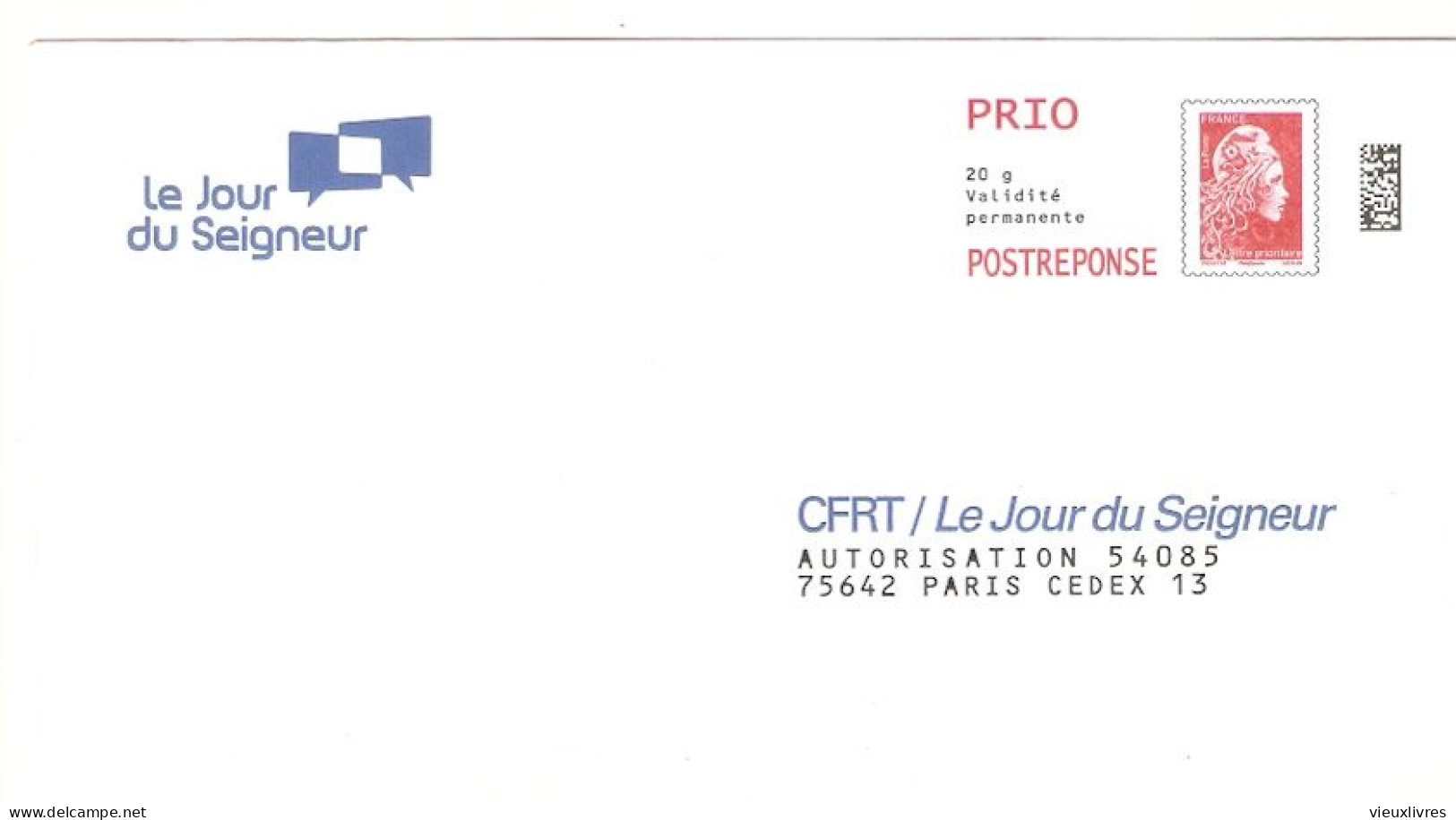 199156 CFRT LE Jour Du Seigneur PAP Marianne L'engagée YZ PRIO POSTREPONSE Entier Postal Stationery - Prêts-à-poster:Answer/Marianne L'Engagée