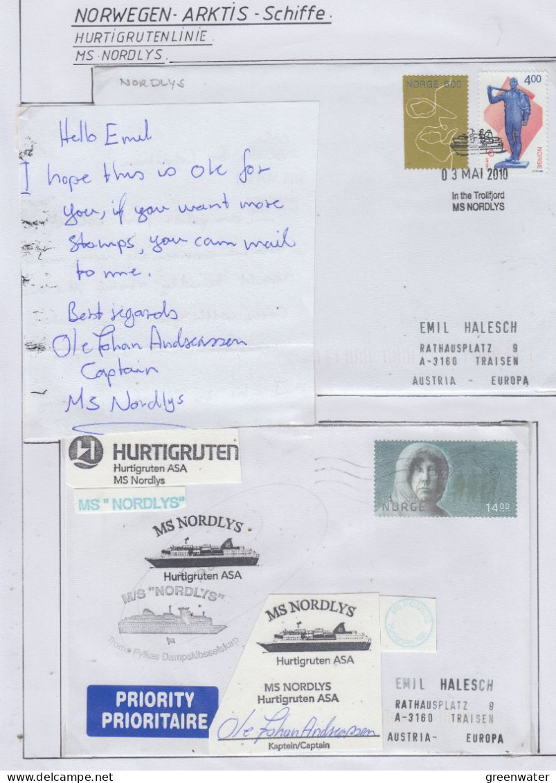 Norway Hurtigruten MS Nordlyss 2 Covers  + Note  (HI175A) - Navires & Brise-glace