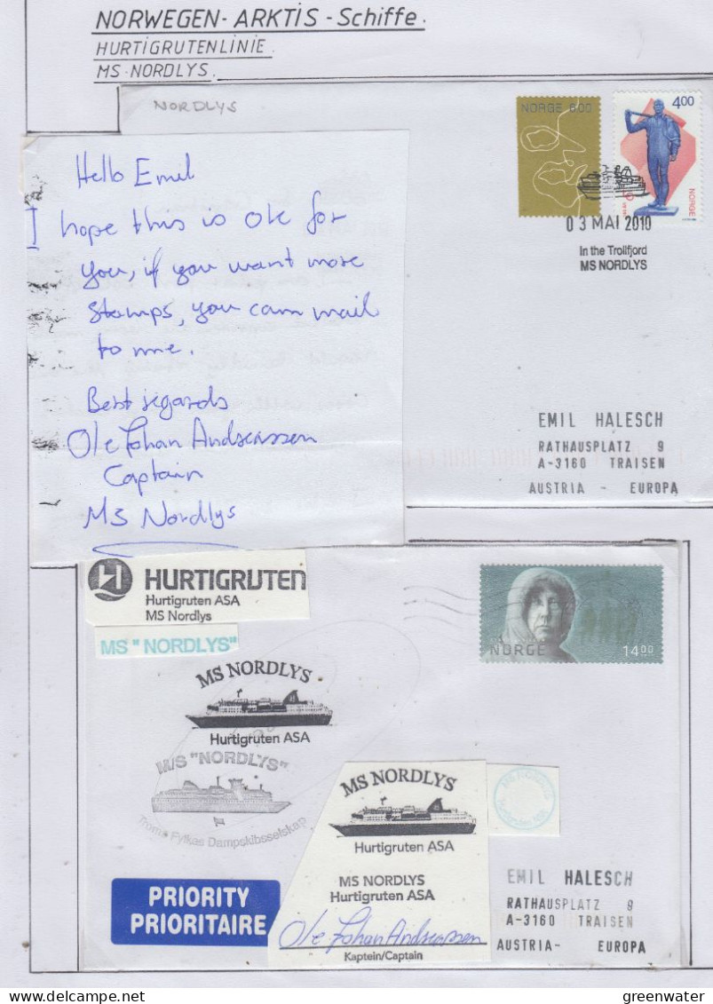 Norway Hurtigruten MS Nordlyss 2 Covers  + Note  (HI175A) - Barcos Polares Y Rompehielos