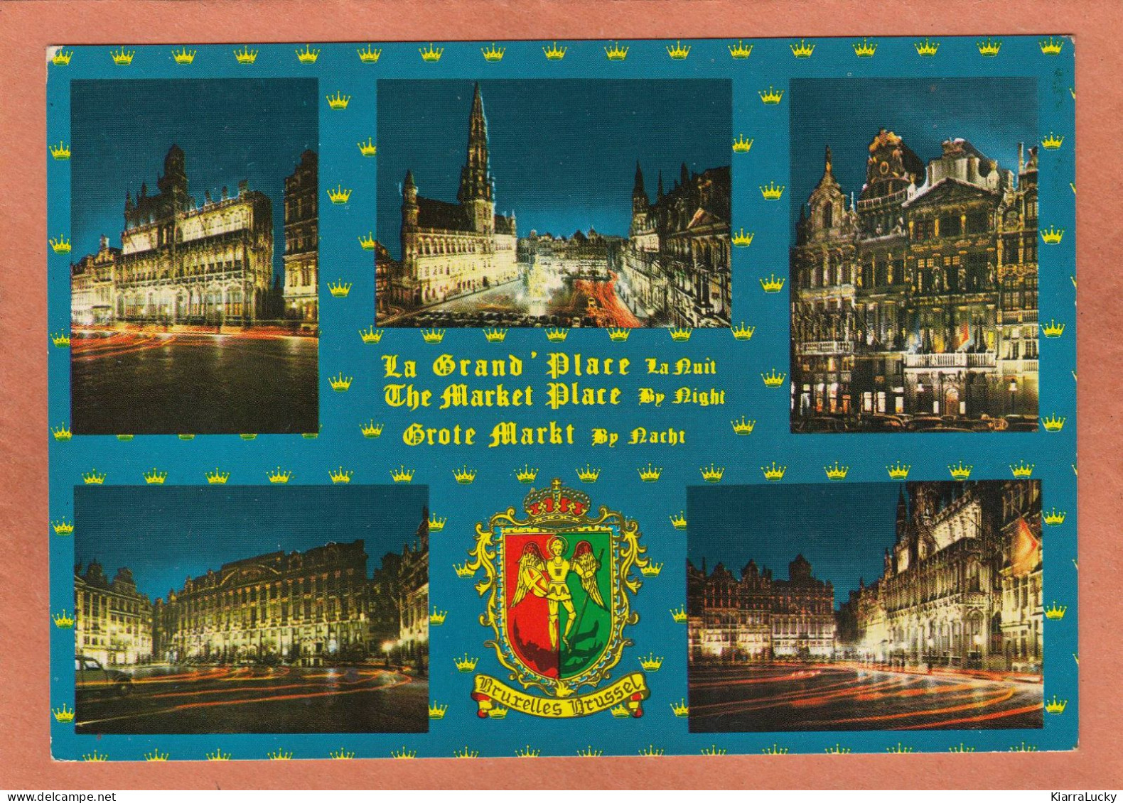 BRUXELLES - GRAND PLACE LA NUIT - MULTIVUES + BLASON - ECRITE - Panoramische Zichten, Meerdere Zichten