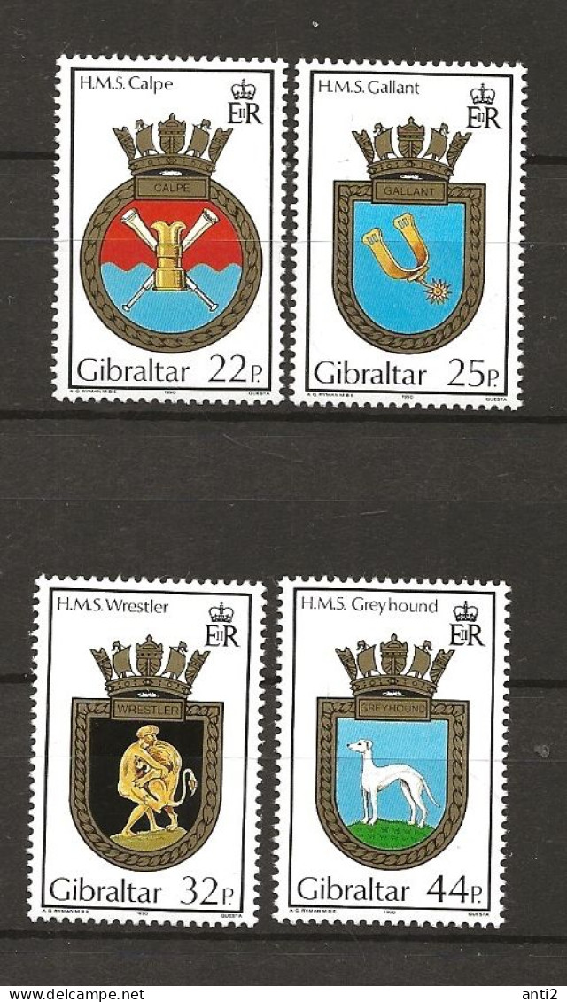 Gibraltar 1990 Ship Coat Of Arms (IX), HMS "Calpe", HMS "Gallant", HMS "Wrestler", HMS "Gewyhound"  Mi 602-605 MNH(**) - Gibraltar