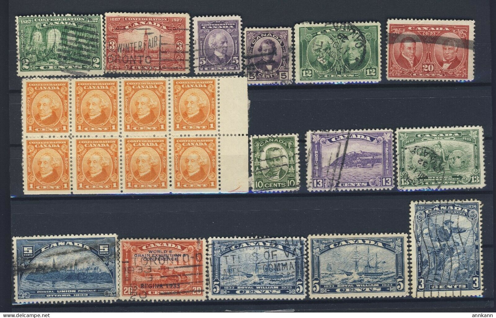 22x Canada Used Stamps #141x8 142-143-144-146-147-148-190-194-201-202+GV=$103.00 - Verzamelingen