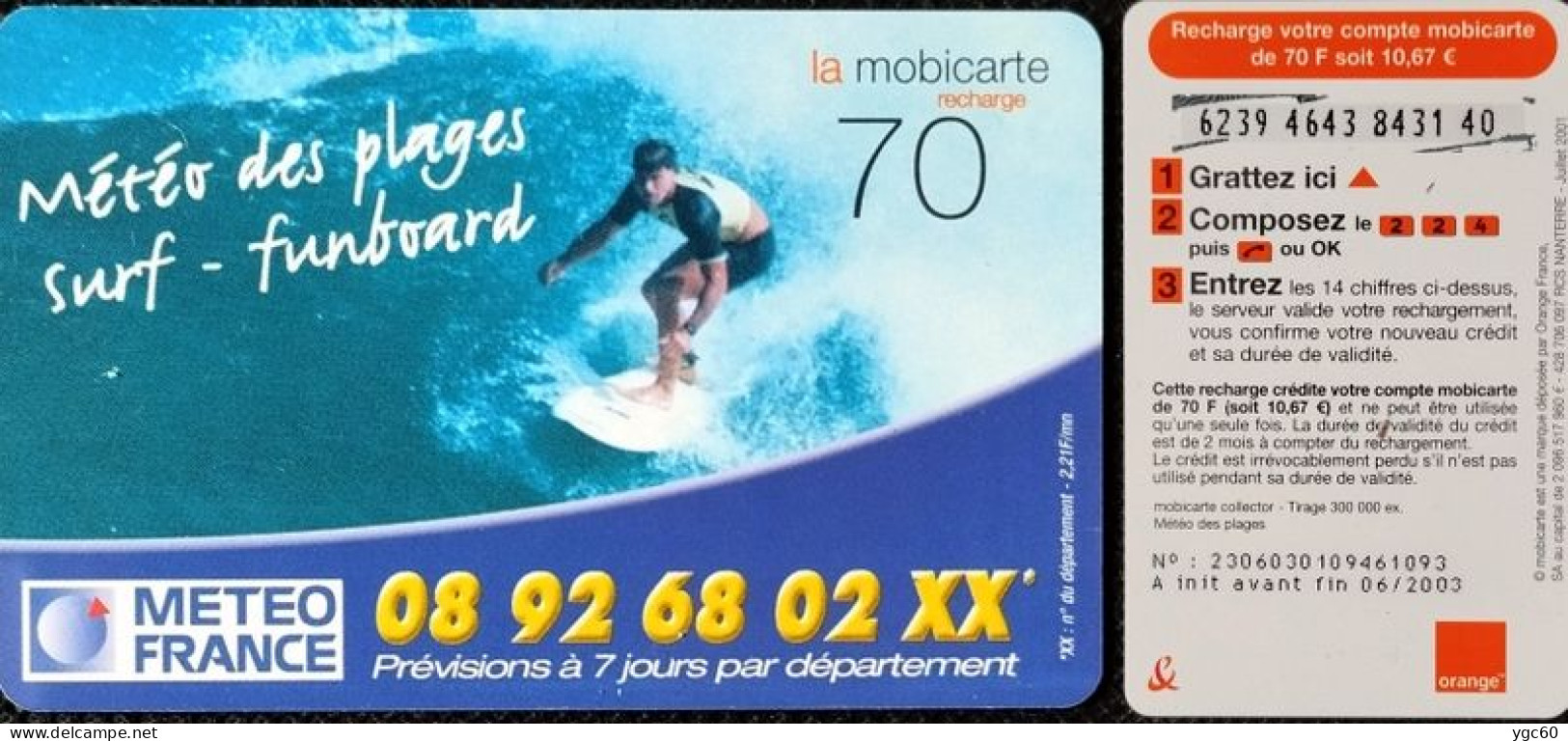 MOBICARTE COLLECTOR RECHARGE 70F - JUIN 2003 - Sport