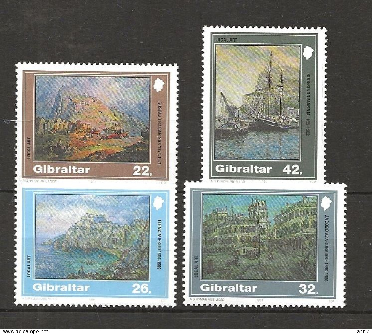 Gibraltar 1991 Paintings, By Bacarisas, Mifsud, Azagury, Mannia  Mi 624-627 MNH(**) - Gibraltar