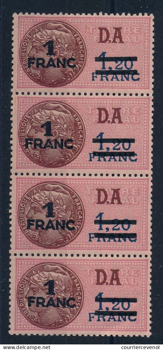 FRANCE - Fiscal Série Unifiée 1 Franc / 1,20 Franc D.A Type II - Bande De 4 Neufs, Gomme Intacte - Marken