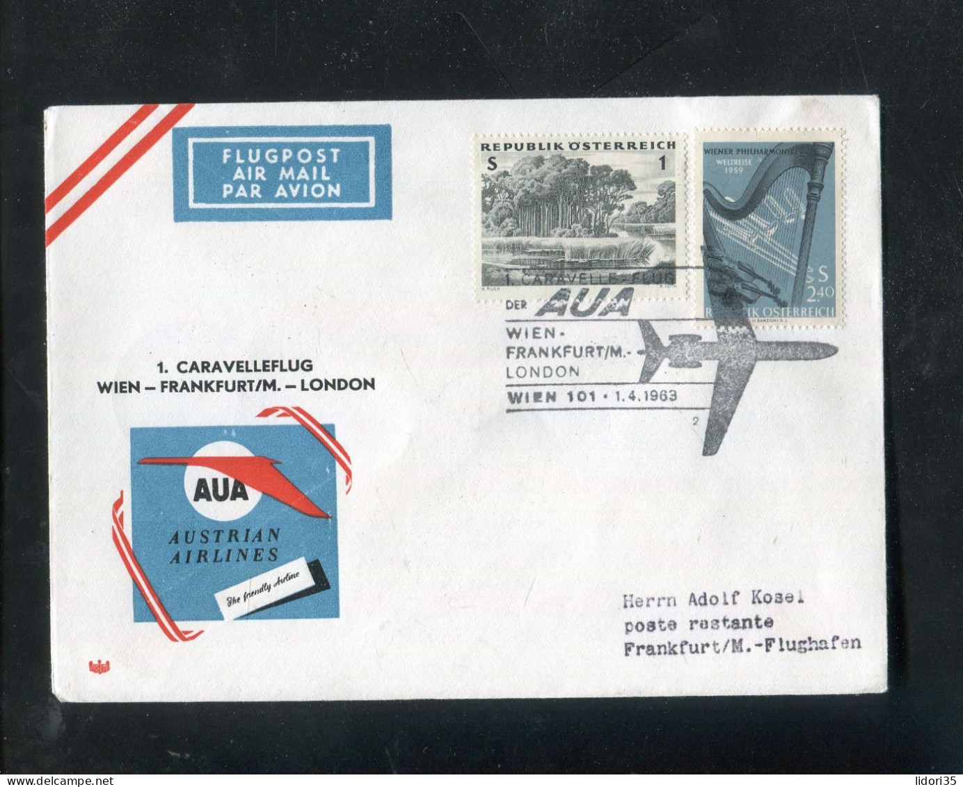 "OESTERREICH" 1963, 2 AUA-Caravelle-Erstflugbriefe "Wien-Paris" Und "Wien-Frankfurt" (70135) - First Flight Covers