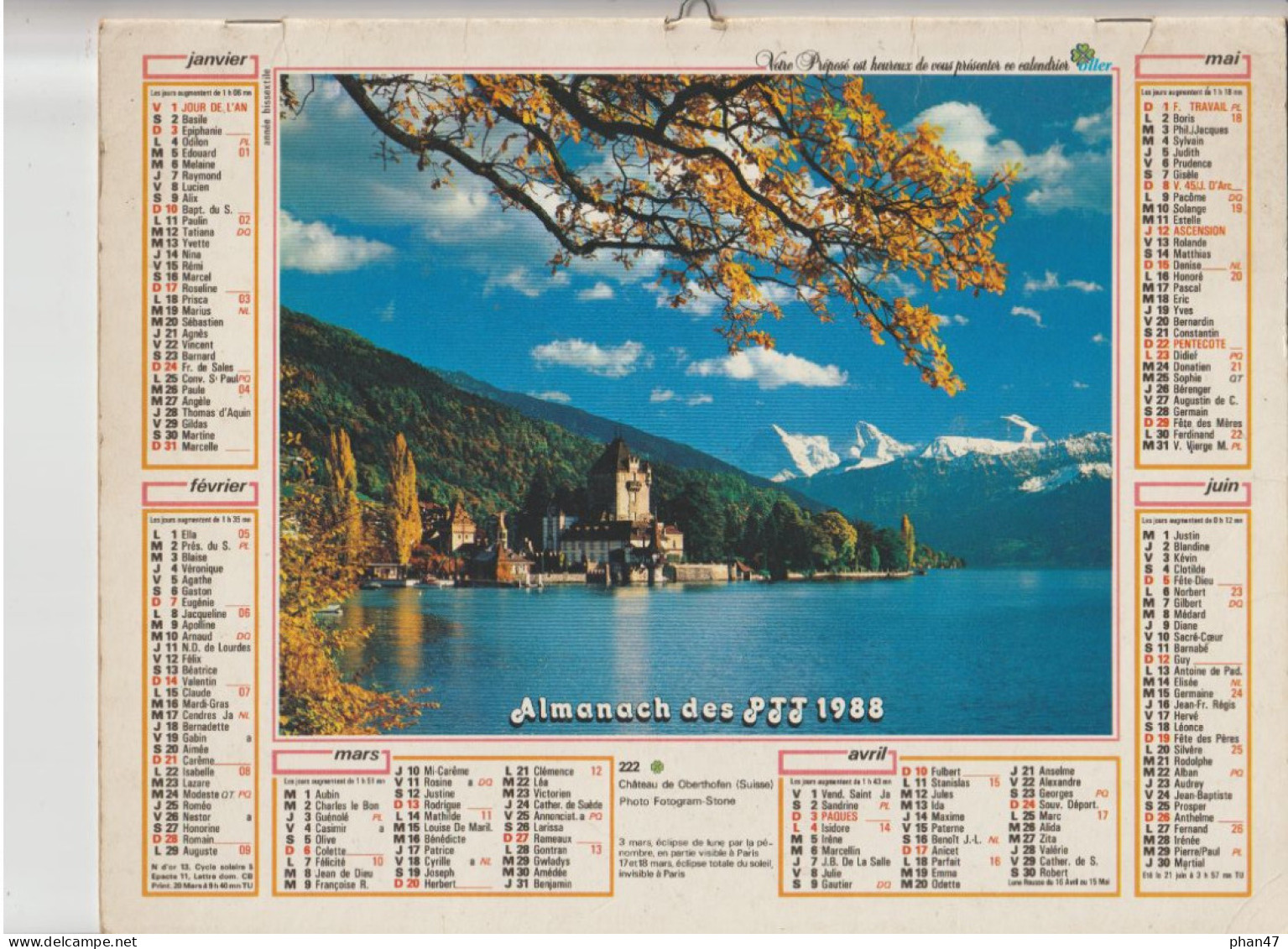 Almanach Du Facteur 1988, Château De Oberthofen (Suisse) / Argentière (Haute-Savoie) OLLER - Grand Format : 1981-90